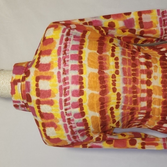 George Roth Los Angeles 100% Cotton Orange Tie Dye Long Sleeve Popover Tunic - Picture 8 of 14